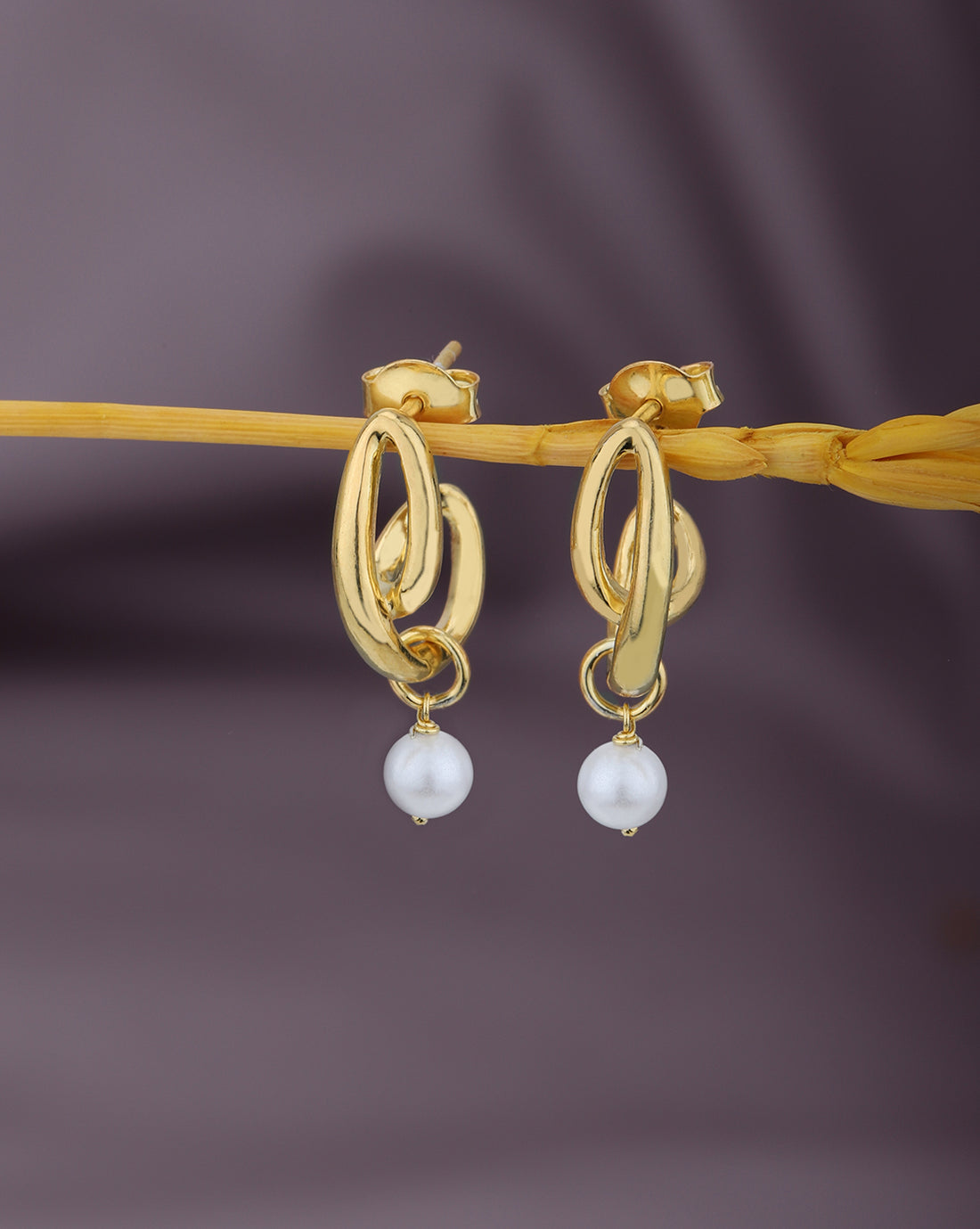 18kt Gold Plated with Pearl Fancy Half Hoop Earring
