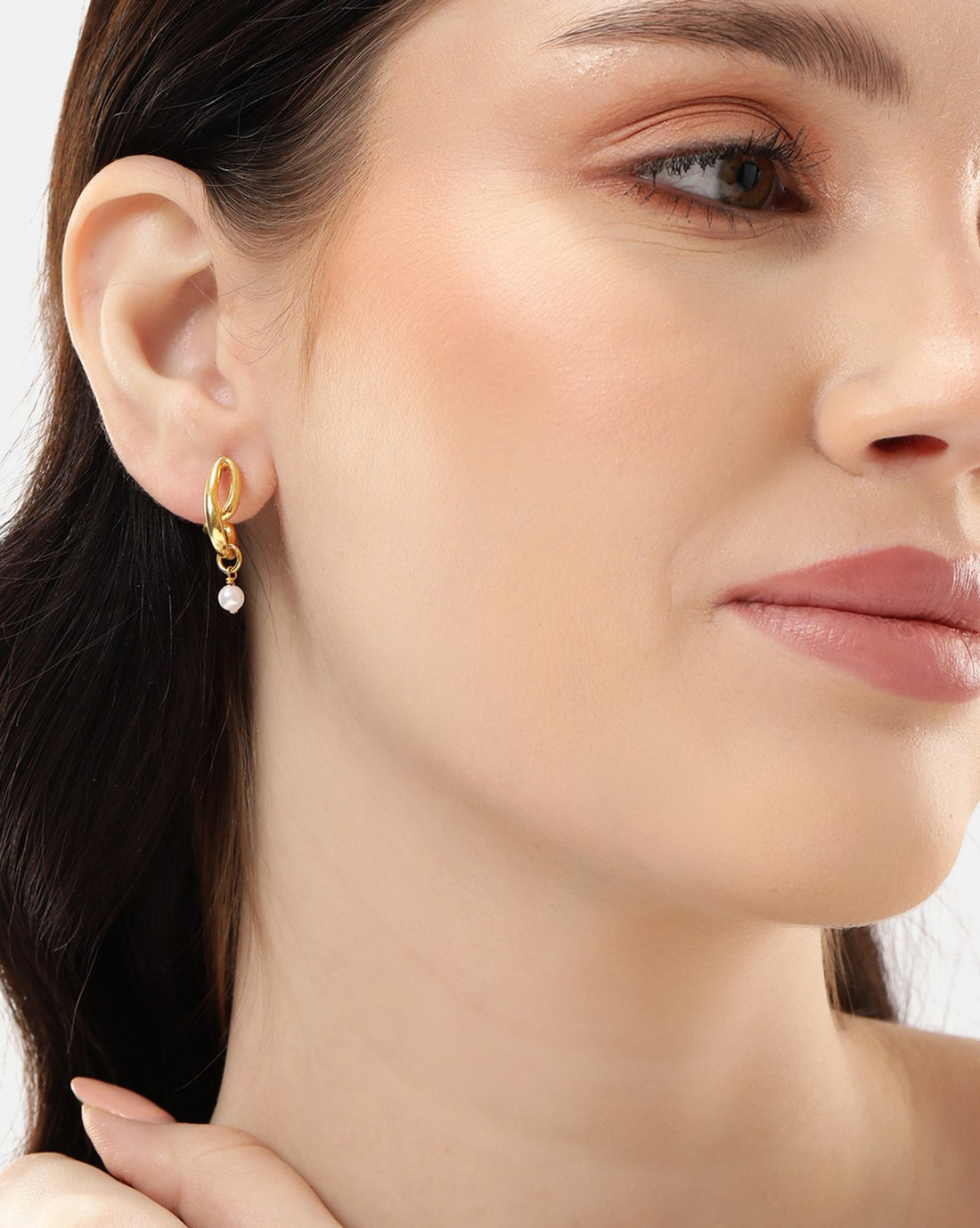 18kt Gold Plated with Pearl Fancy Half Hoop Earring