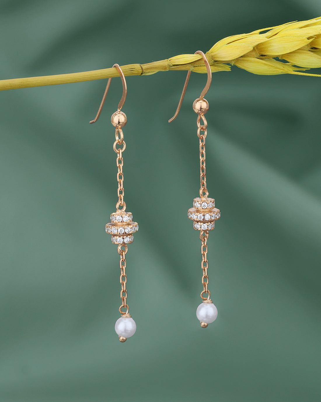 18kt Rose Gold Plated CZ and Pearl Drop Earring