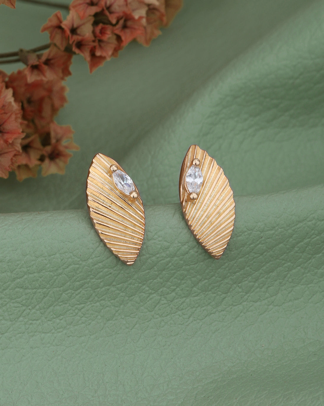 18kt Rose Gold Plated with CZ Oval Stud Earring