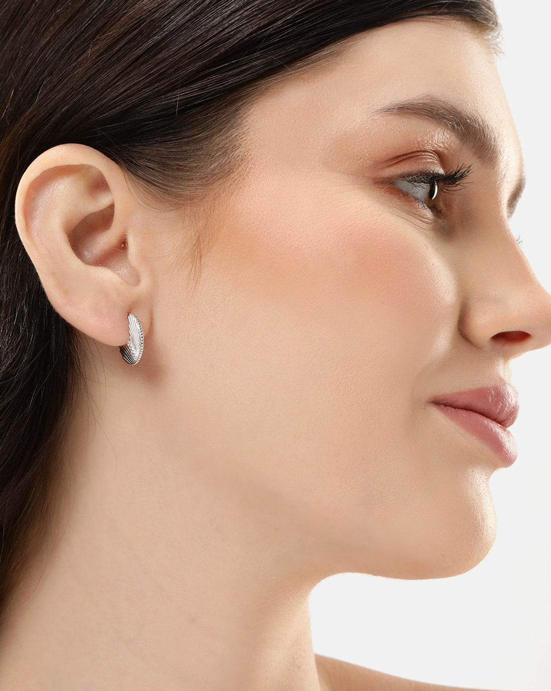 Rhodium Plated with CZ Contemporary Stud Earring
