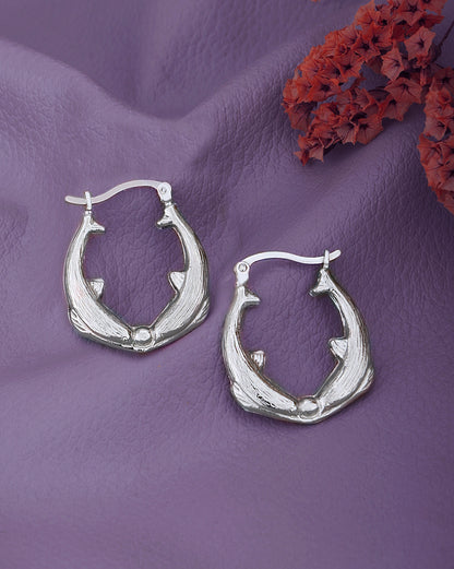 Rhodium Plated Twin Dolphin Hoop Earring