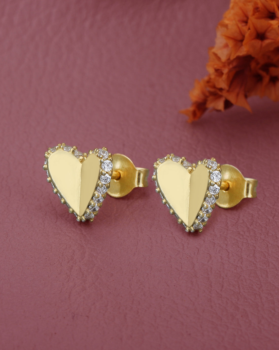 18kt Gold Plated with CZ Heart Stud Earring