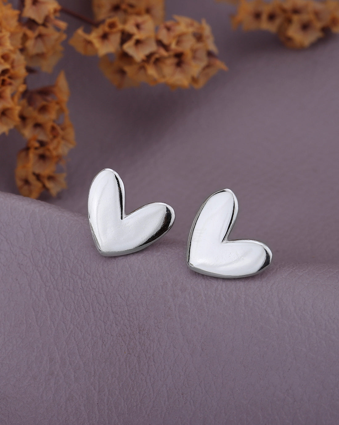 Rhodium Plated Heart Fancy Stud Earring
