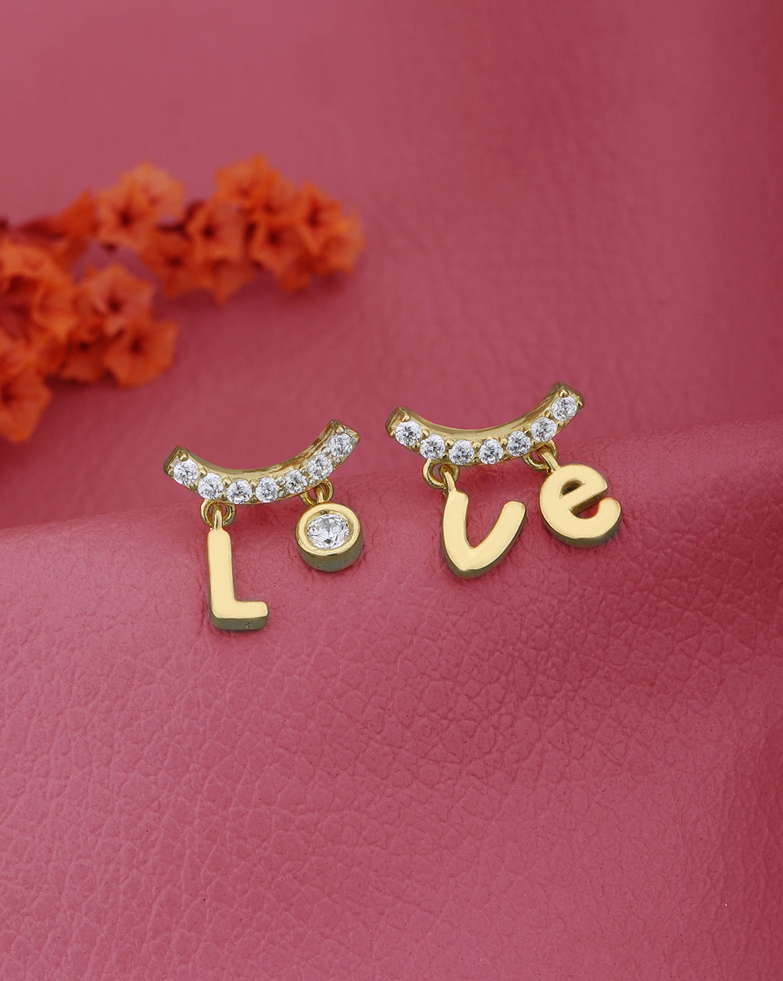 18kt Gold Plated with CZ LOVE Mismatch Stud Earring