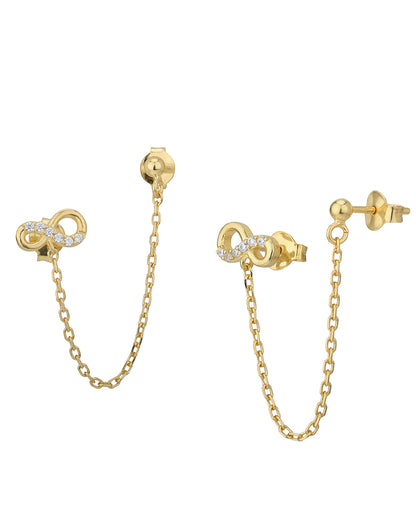 18kt Gold Plated and CZ Infinity Stud with Chain Earring