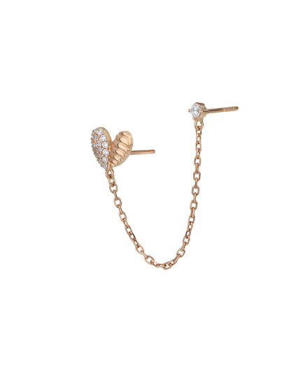 18kt Rose Gold Plated and CZ Double Stud with Chain Earring