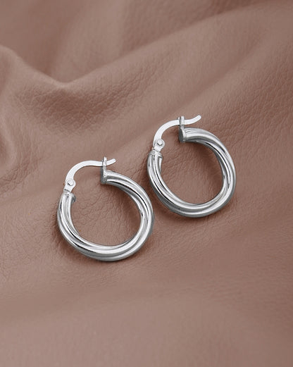 Rhodium Plated Fancy Hoop Earring