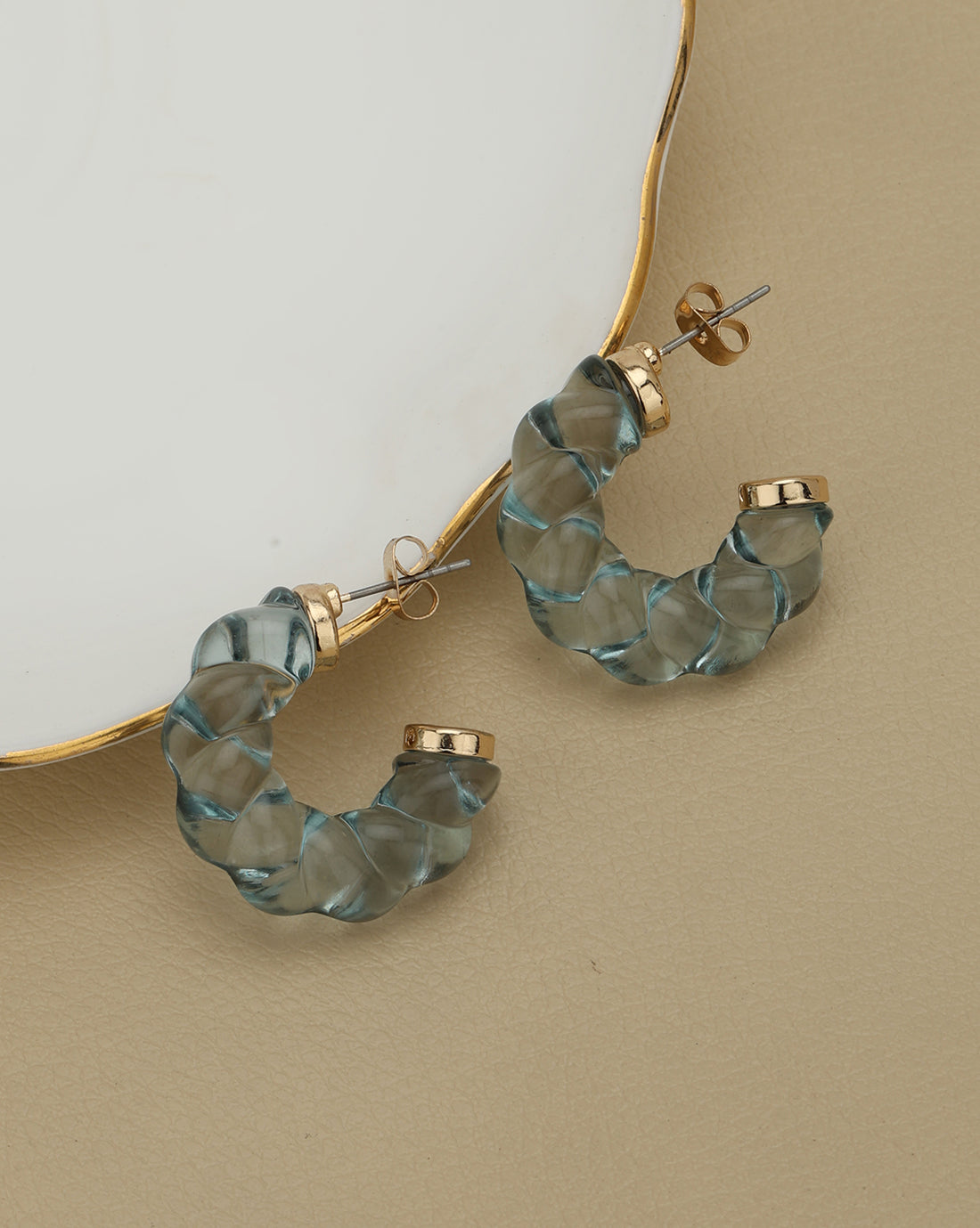 Gold Plated with Glass Bead Half Hoop Earring