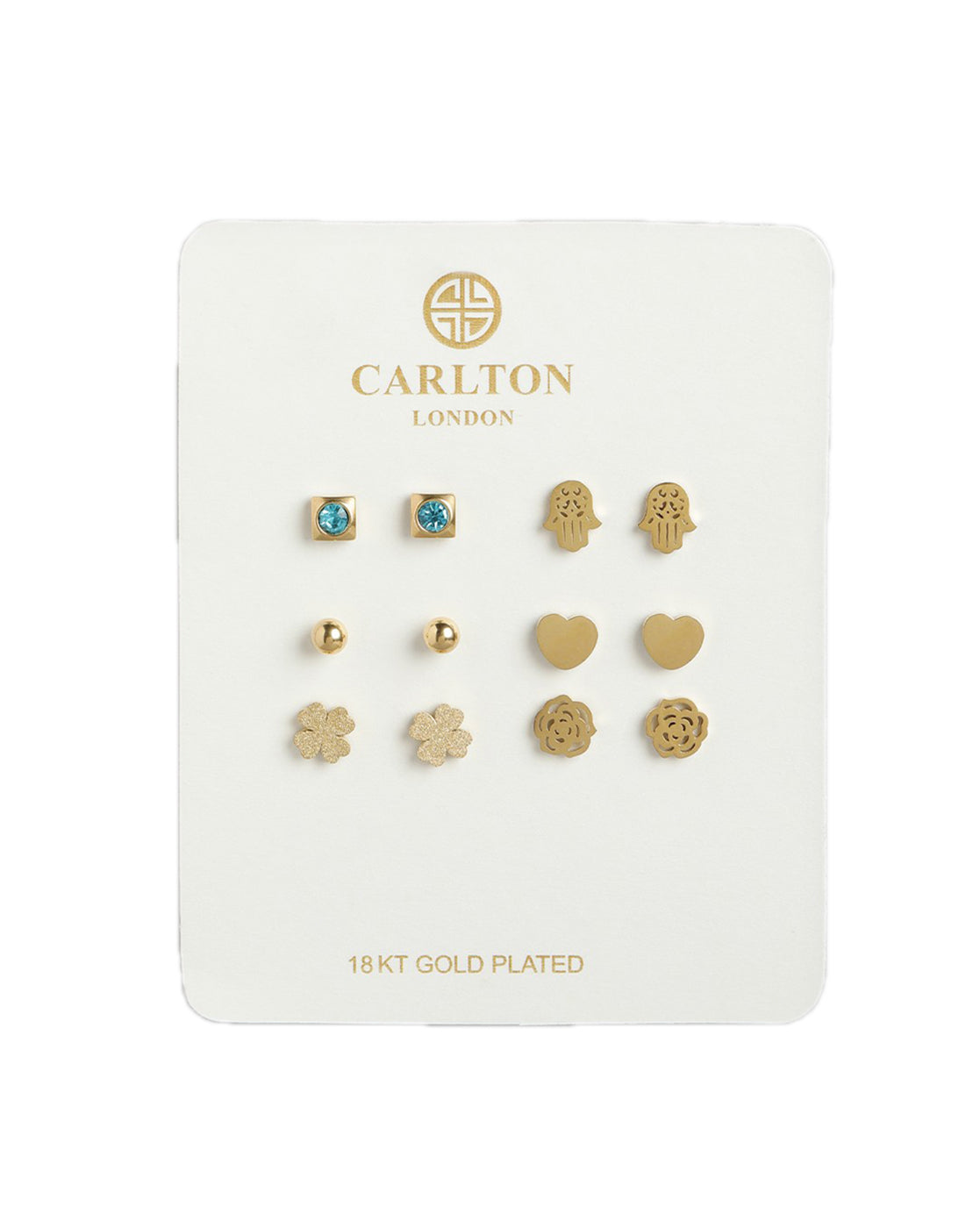 Set of 6-18kt Gold Plated Stainless Steel CZ Stud Earring Set
