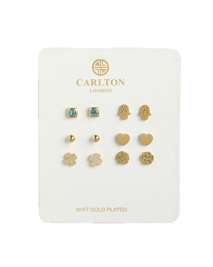 Set of 6-18kt Gold Plated Stainless Steel CZ Stud Earring Set