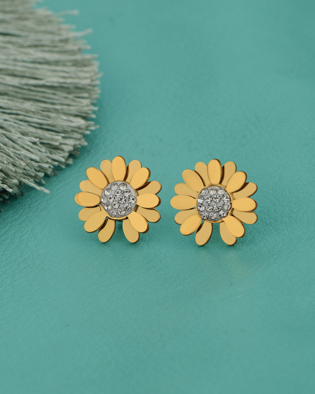 18kt Gold  Plated Stainless Steel CZ Floral Stud Earring