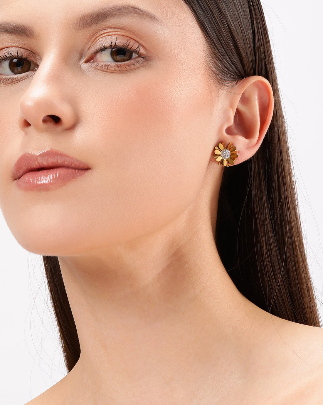 18kt Gold  Plated Stainless Steel CZ Floral Stud Earring