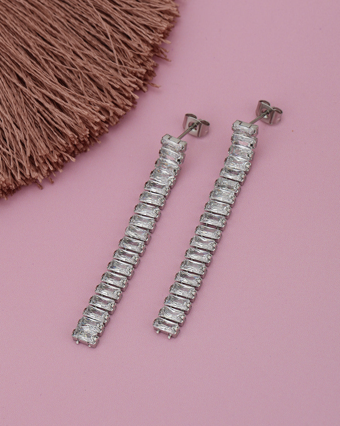 Silver Plated Stainless Steel CZ Drop Earring