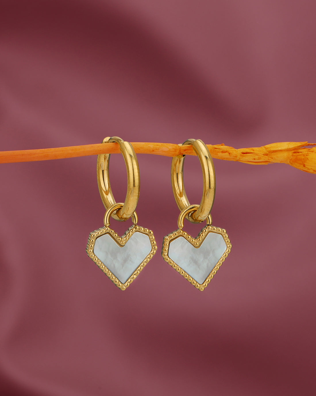 18kt Gold Plated Stainless Steel Heart Shell Hoop Earring