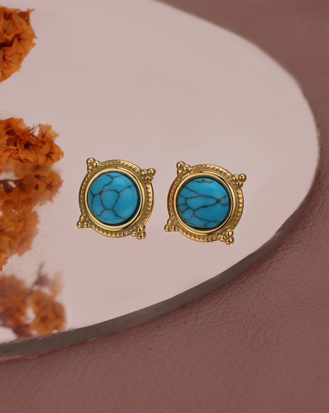 18kt Gold Plated Stainless Steel Turquoise Studded Stud Earring