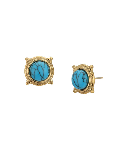18kt Gold Plated Stainless Steel Turquoise Studded Stud Earring