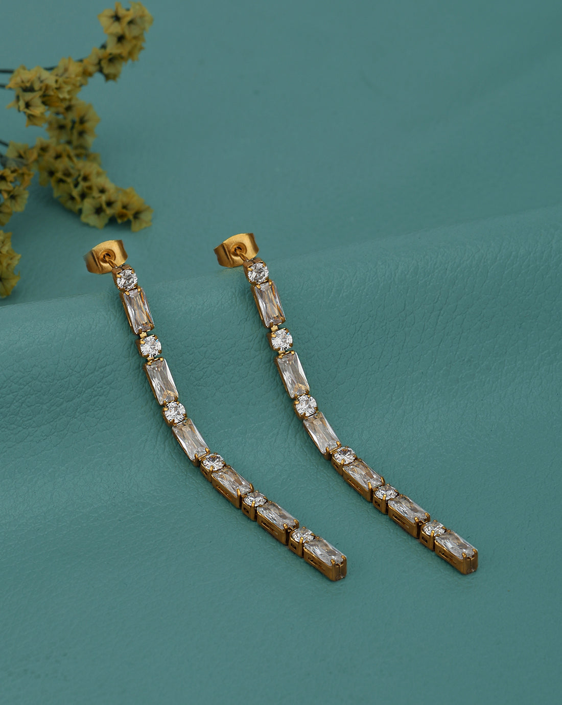 18kt Gold Plated Stainless Steel CZ Drop Earring
