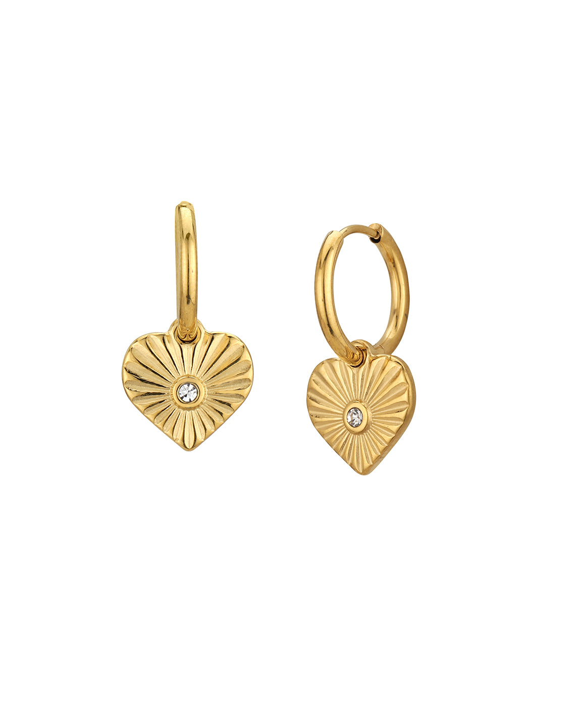 18kt Gold Plated Dangling Heart CZ Hoop Earring