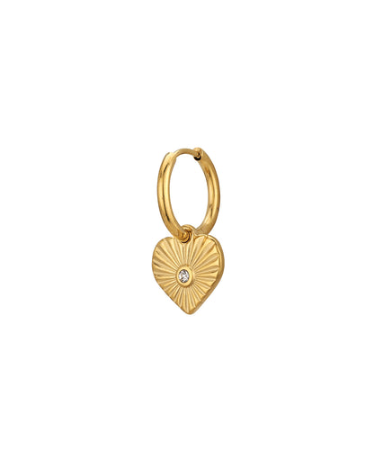 18kt Gold Plated Dangling Heart CZ Hoop Earring