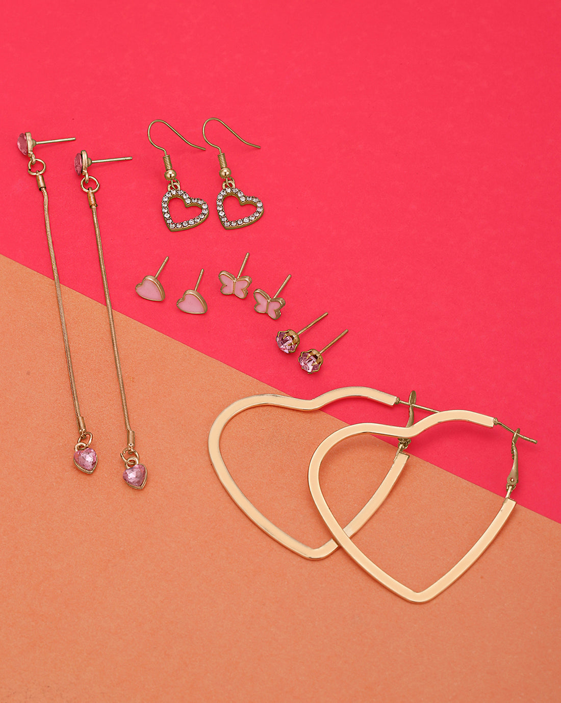 Set of 6 GENZ Gold Plated CZ Multipack Stud Hoop &amp; Drop Earring Set