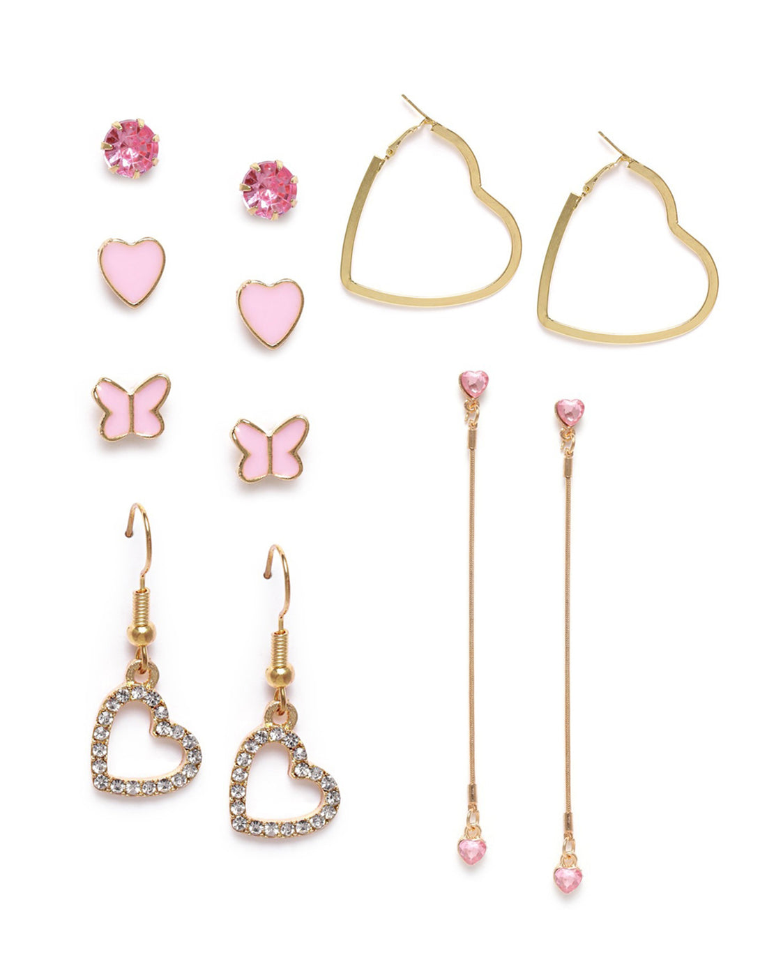 Set of 6 GENZ Gold Plated CZ Multipack Stud Hoop &amp; Drop Earring Set