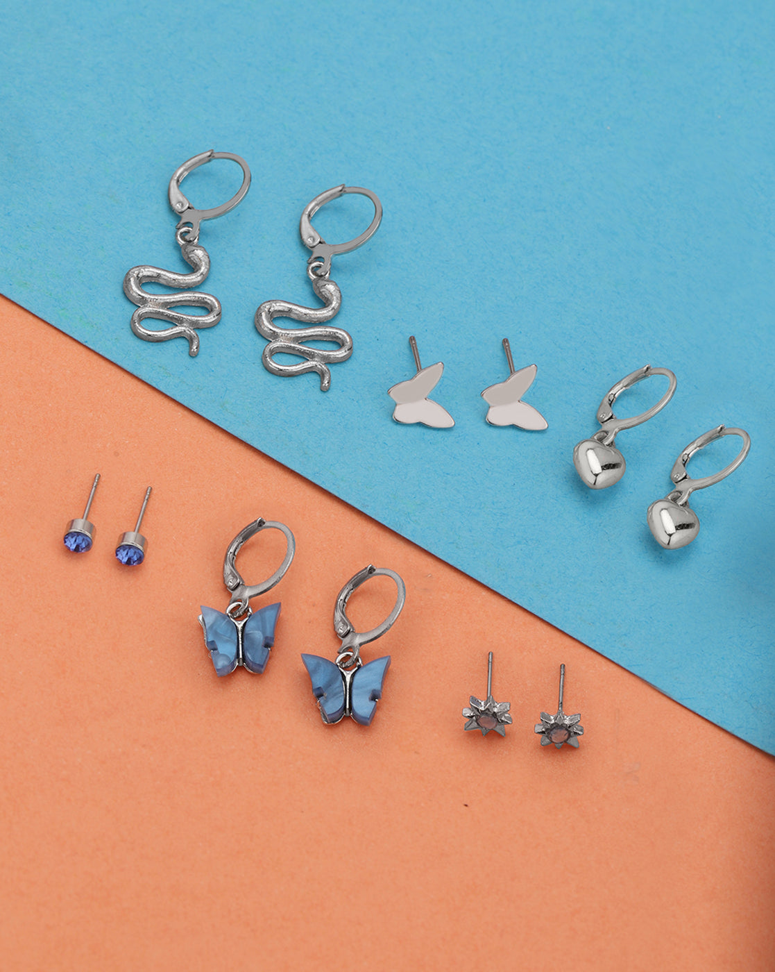 Set of 6 GENZ Silver Plated CZ Multipack Stud &amp; Hoop Earring Set