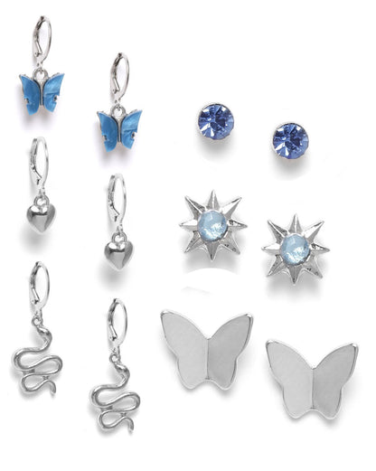 Set of 6 GENZ Silver Plated CZ Multipack Stud &amp; Hoop Earring Set