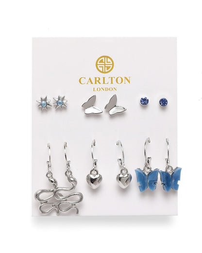 Set of 6 GENZ Silver Plated CZ Multipack Stud &amp; Hoop Earring Set