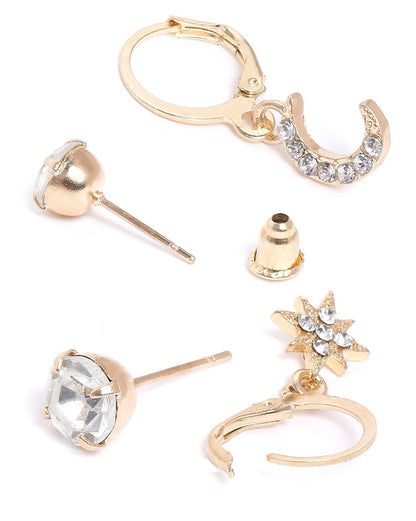 Set of 6 Two Tone CZ &amp; Pearl Stud and Hoop Multipack Earring Set