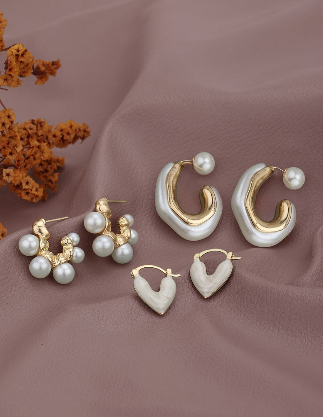 Set of 3 Gold Plated Pearl Fancy Multipack Earring Set