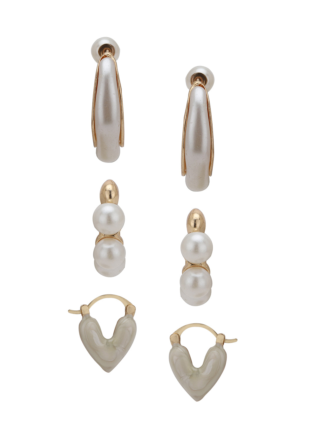 Set of 3 Gold Plated Pearl Fancy Multipack Earring Set