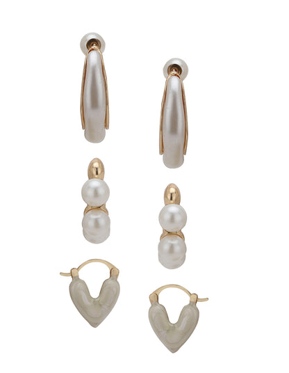Set of 3 Gold Plated Pearl Fancy Multipack Earring Set