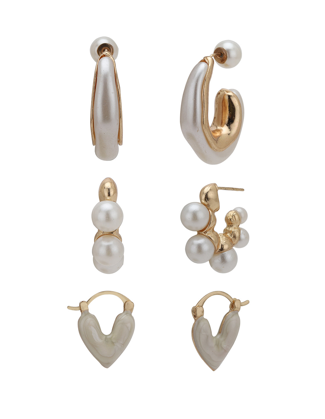 Set of 3 Gold Plated Pearl Fancy Multipack Earring Set