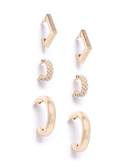 Set of 6 Gold Plated Contemporary Stud &amp; Hoop Multipack Earring Set