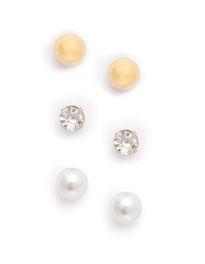 Set of 6 Gold Plated Contemporary Stud &amp; Hoop Multipack Earring Set