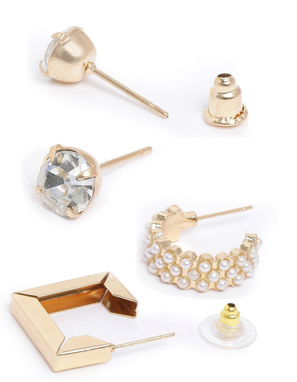 Set of 6 Gold Plated Contemporary Stud &amp; Hoop Multipack Earring Set