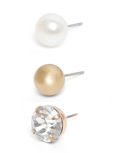 Set of 12 Two Tone Multipack CZ Pearl &amp; Ball Stud Multipack Earring Set
