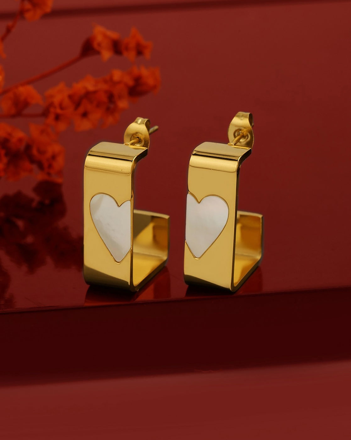 Gold Plated Half Hoop Earring with enamel Heart