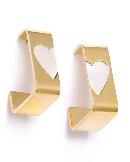 Gold Plated Half Hoop Earring with enamel Heart