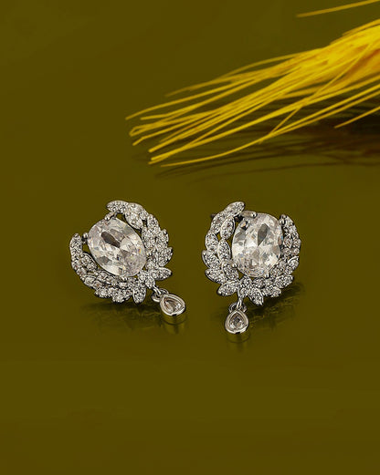 Silver Plated CZ Cluster Stud Earring