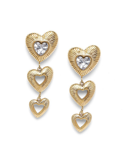 Gold Plated CZ Triple Heart Drop Earring