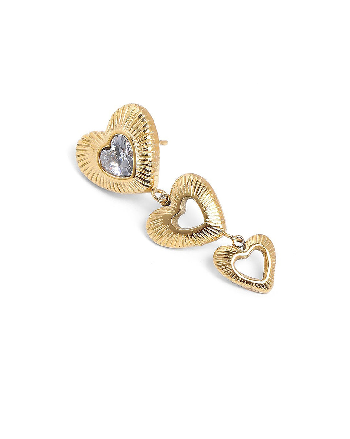 Gold Plated CZ Triple Heart Drop Earring