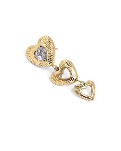 Gold Plated CZ Triple Heart Drop Earring