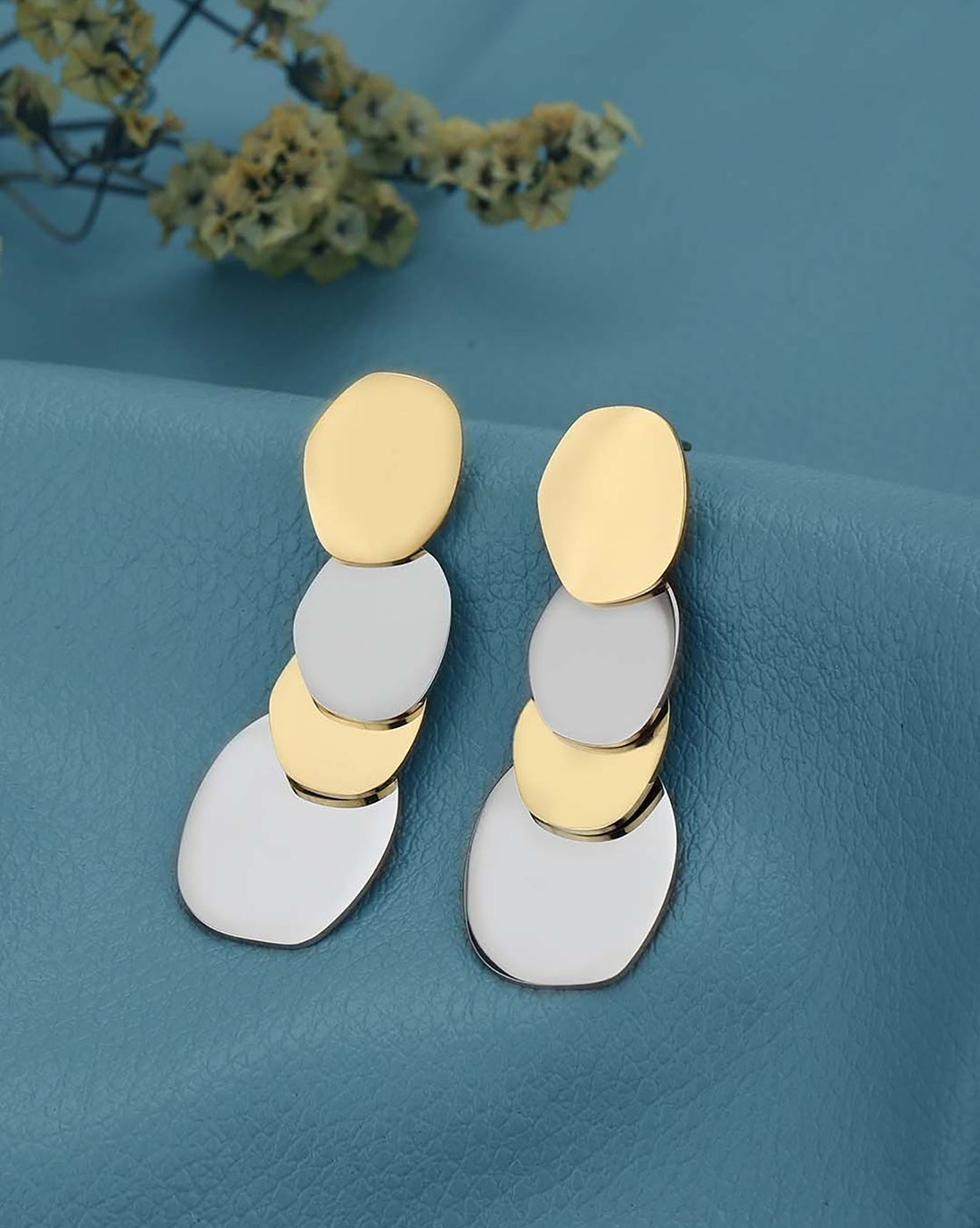 Gold and Silver Plated Multi Disc Drop Earring