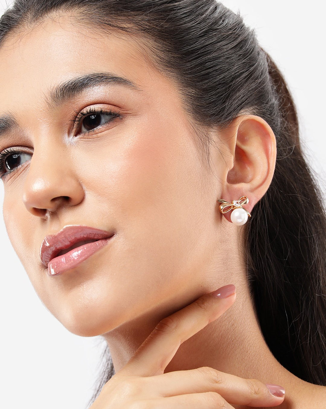 Gold Plated CZ and Pearl Butterfly Bow Bold Stud Earring