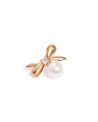 Gold Plated CZ and Pearl Butterfly Bow Bold Stud Earring