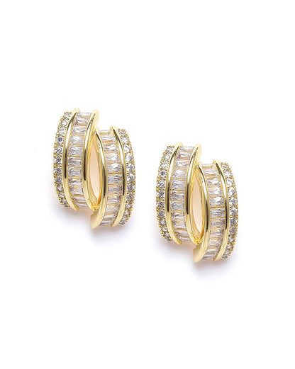 Gold Plated CZ Crescent Fancy Half Hoop Earring