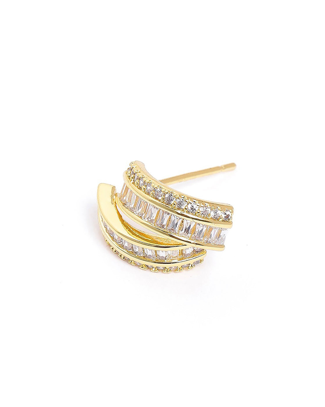 Gold Plated CZ Crescent Fancy Half Hoop Earring