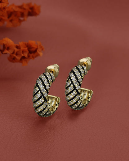 Gold Plated CZ Crescent Half Hoop Earring